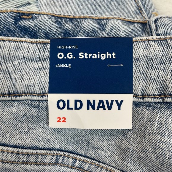 Old Navy Jeans 22 High-Rise OG Straight Leg Ankle Acid Wash Ripped Stretch - Picture 11 of 12